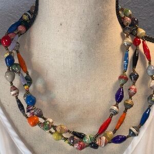 Handmade Ugandan Paper Bead Necklace 35" Bright Colorful Eco-Friendly Fair Trade